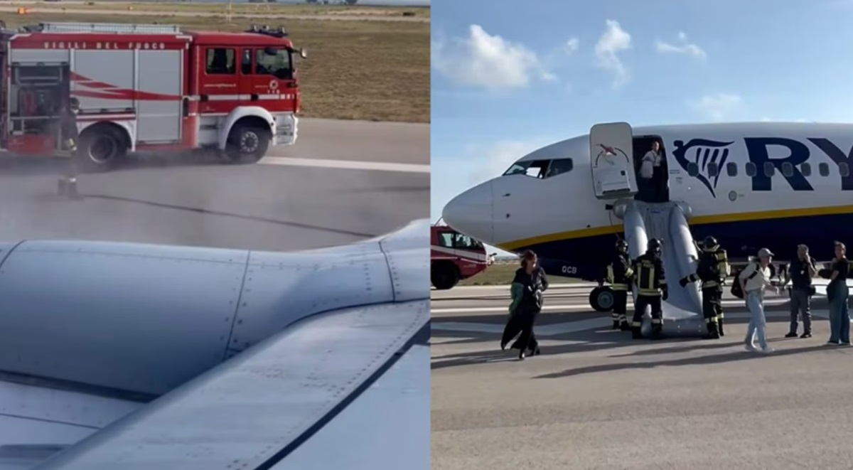 Un avion Ryanair cu 184 de pasageri a fost evacuat de urgență pe aeroportul Brindisi din Italia, după ce echipajul a observat fum la unul dintre motoare. Foto: Instagram / andreamillarte