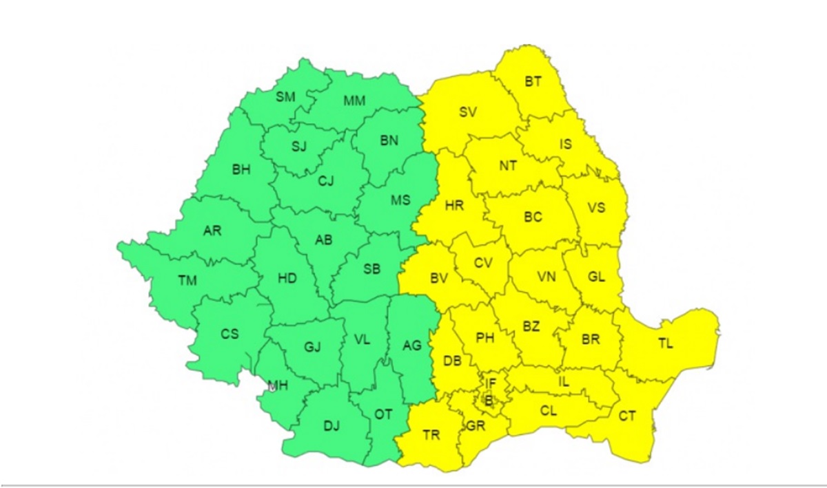 Meteorologii anunță ploi în majoritatea regiunilor României pentru weekend, cu o atenționare Cod Galben de averse torențiale. Foto: captură ANM