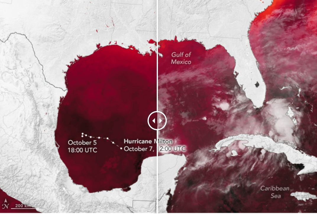 Uraganul Milton s-a transformat într-o furtună de categoria 5 în doar 72 de ore, devenind unul dintre cele mai puternice uragane din istoria Atlanticului. Foto: earthobservatory.nasa.gov