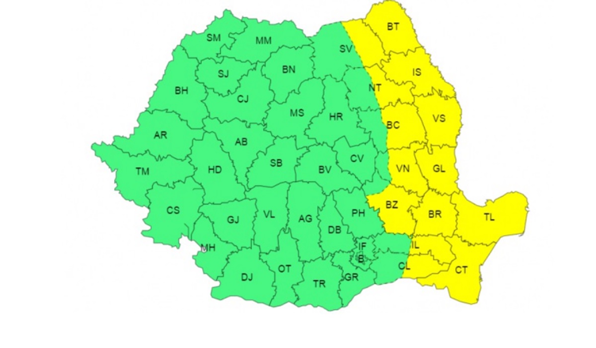 Meteorologii anunță ploi torențiale și vânt puternic în sudul și estul României pentru weekend, cu rafale ce pot atinge 55 km/h în Moldova, Muntenia estică și Dobrogea. Foto: Captură ANM