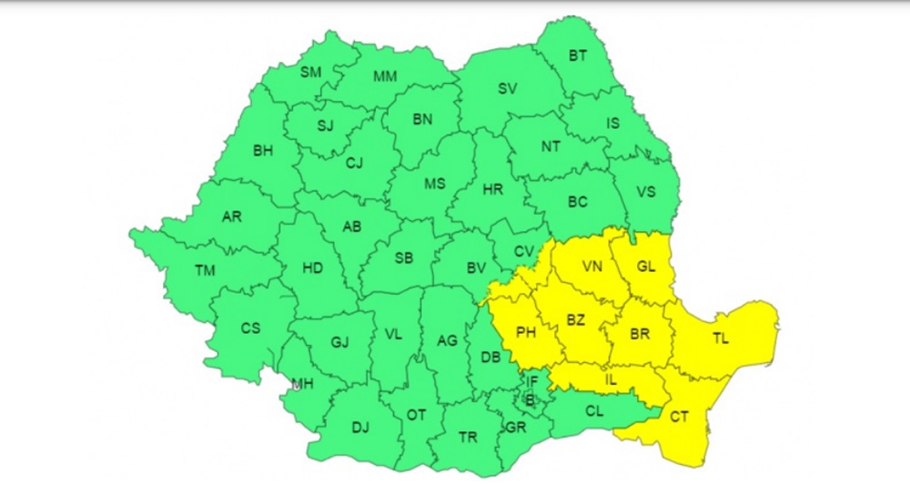 ANM a emis cod galben de viscol și ninsori pentru zonele montane din cinci județe, cu rafale de până la 65 km/h în Dobrogea și sudul Moldovei, în timp ce temperaturile vor scădea semnificativ în toată țara. Foto: captură ANM