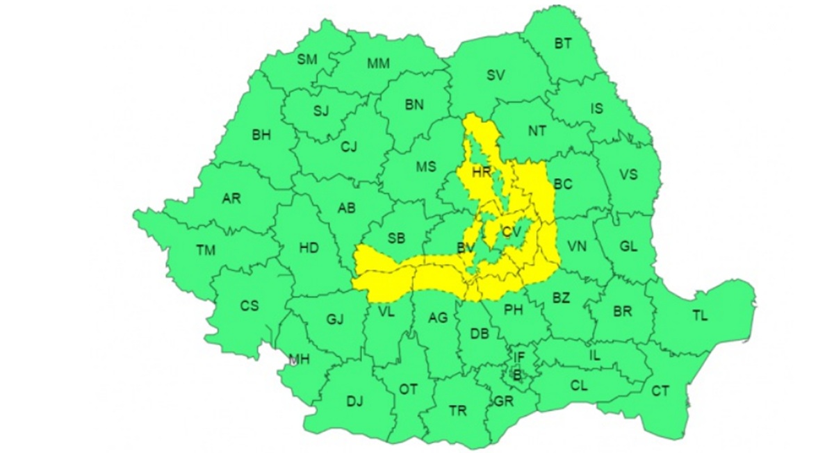 România va fi afectată de precipitații în cea mai mare parte a țării, cu ploi în general, ninsori și lapoviță în Transilvania și Moldova. Foto: captură ANM