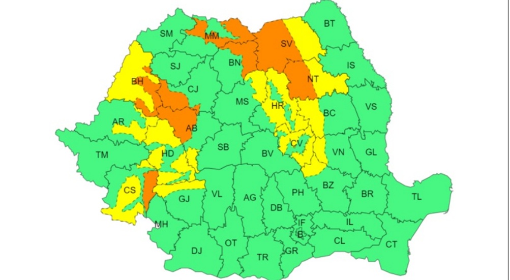 Meteorologii avertizează că în următoarele două zile România va fi lovită de vânt de până la 120 km/h în zonele montane și precipitații abundente în rest. Foto: Captură ANM