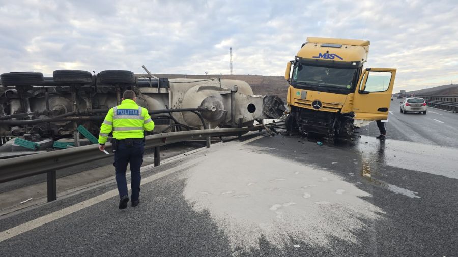 O cisternă s-a răsturnat pe A10 | Foto: ISU Cluj