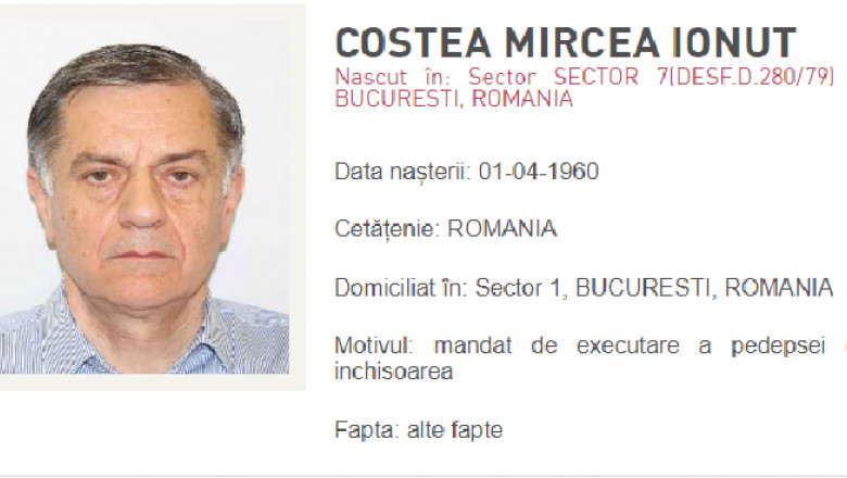 Fostul preşedinte Eximbank Ionuţ Costea, dat în urmărire după condamnarea la închisoare . Foto: captură ecran politiaromana.ro.