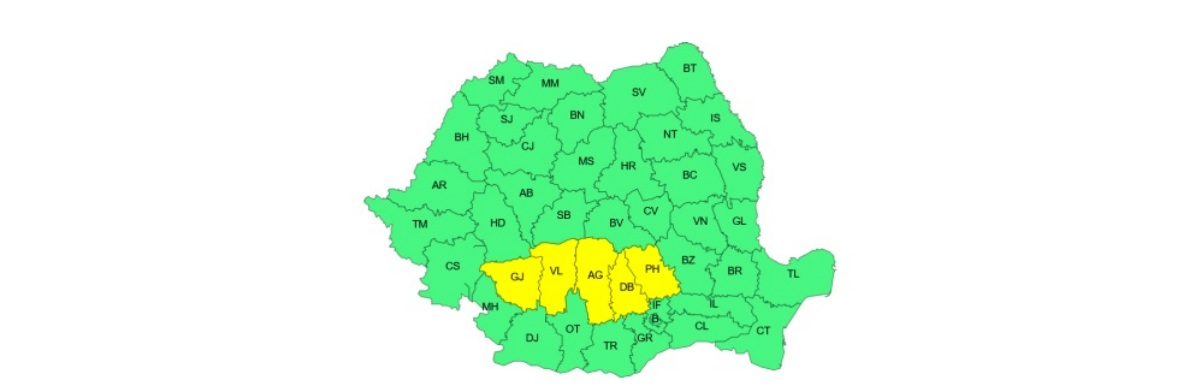 Aerul polar lovește România în weekend și aduce temperaturi între 2 și 20 de grade, ninsori la munte și ploi abundente în Oltenia și Muntenia. Foto: captură ANM