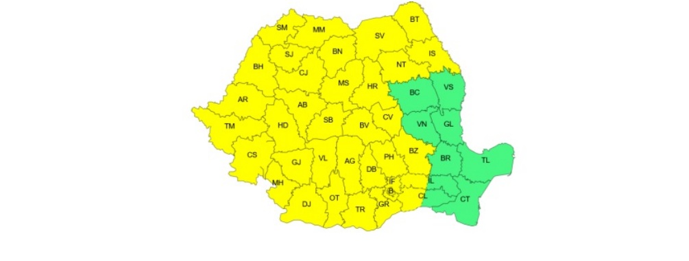 Meteorologii au emis cod galben pentru furtuni miercuri în estul țării și pentru caniculă joi, în toată România. Foto: captură ANM