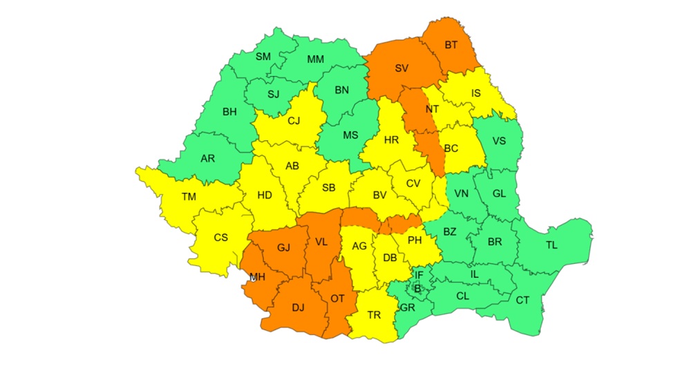 România trece de la cod portocaliu de furtuni astăzi la trei zile de căldură de 36°C. Foto: captură ANM
