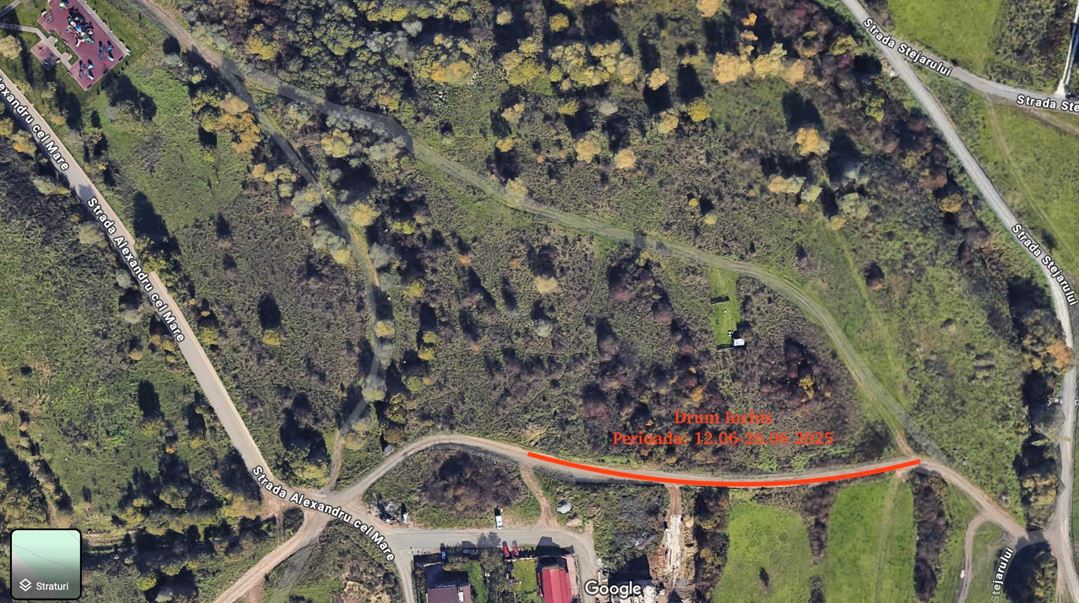 Circulație rutieră închisă temporar în zona străzii Alexandru cel Mare din Florești, pentru lucrări în teren |Sursa: Google Maps - Primăria Comunei Florești–Cluj -  Facebook