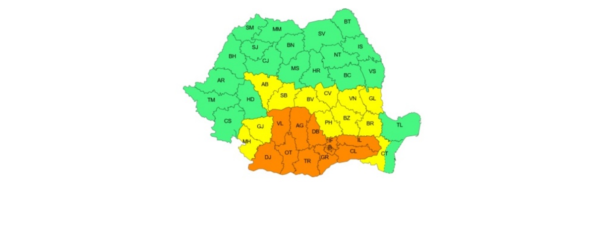 Meteorologii au emis alerte de caniculă cu temperaturi de 39°C în sud și furtuni violente cu ploi torențiale în nordul țării pentru 27-28 iunie. Foto: captură ANM