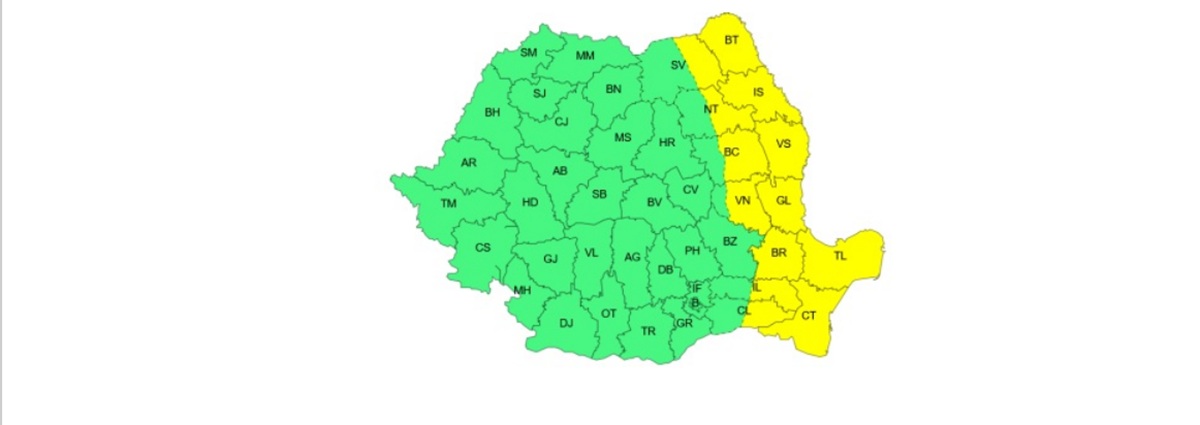 Meteorologii au emis alerte Cod galben de vânt pentru estul țării și Cod galben de caniculă pentru sud-vestul României. Foto: captură ANM