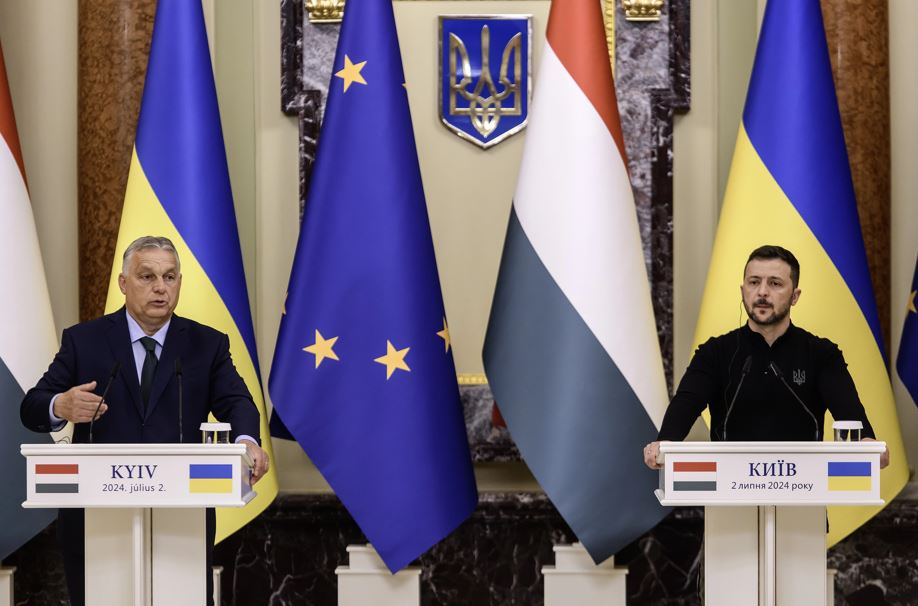Premierul maghiar Viktor Orban și președintele Ucrainei, Volodimir Zelenski, în timpul unei conferințe de presă comune desfășurate la Kiev, 2 iulie 2024|Foto: Depositphotos.com
