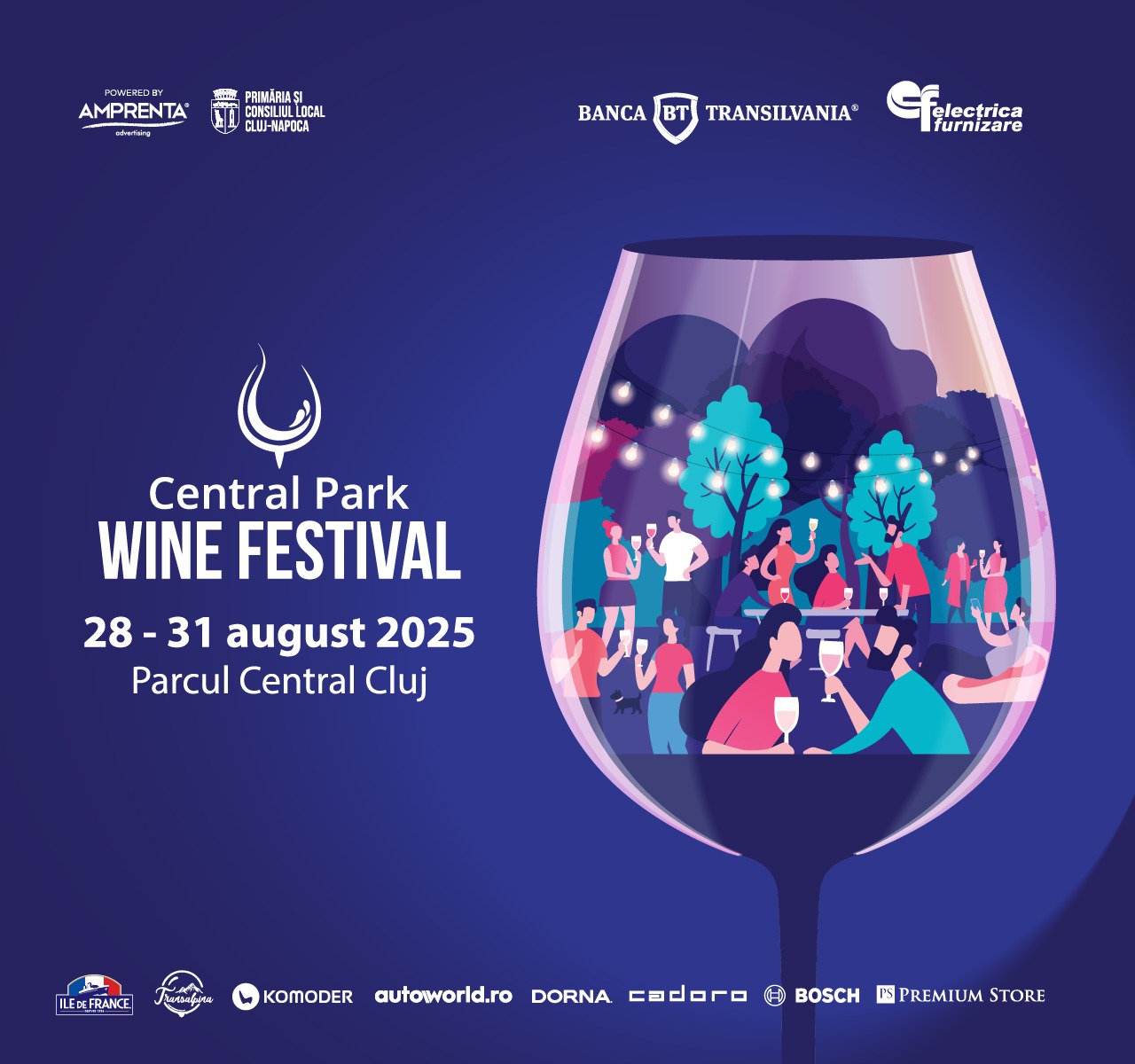 Central Park Wine Festival are loc în perioada 28 – 31 august 2025 în Parcul Central „Simion Bărnuțiu” din Cluj-Napoca, iar accesul este deschis pentru publicul larg