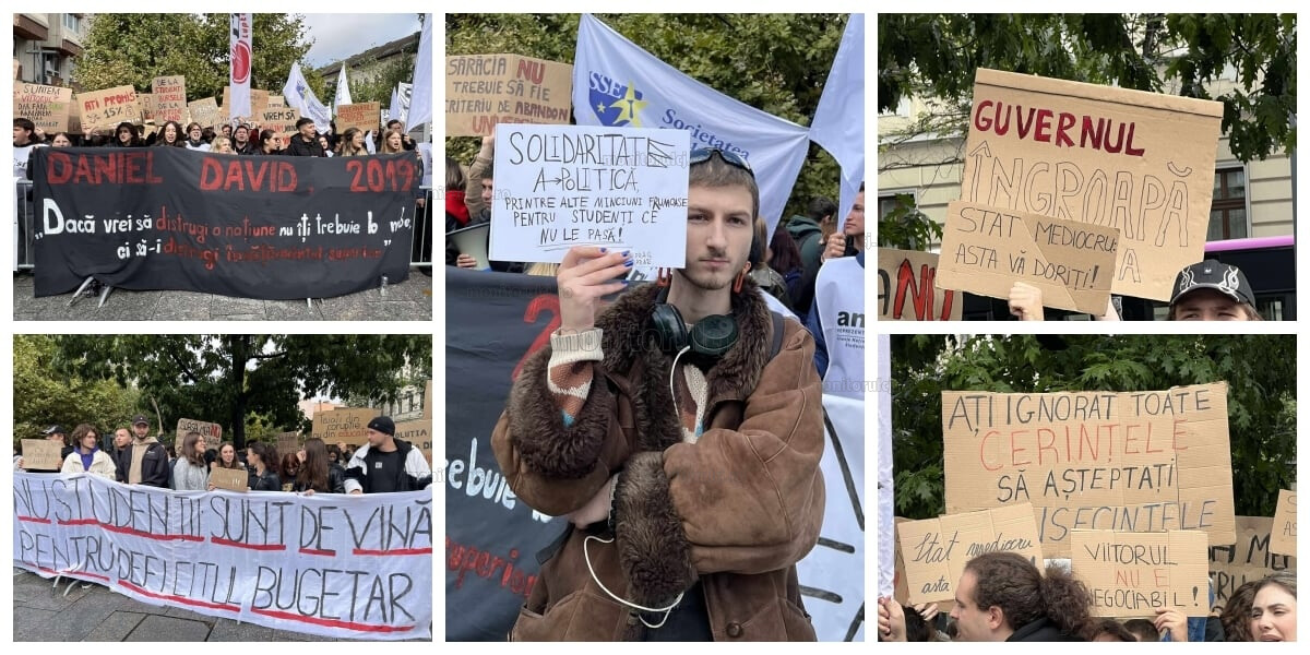 500 de studenți au protestat luni, 29 septembrie 2025, în Cluj-Napoca | Foto: Sergiu Tămaș, monitorulcj.ro