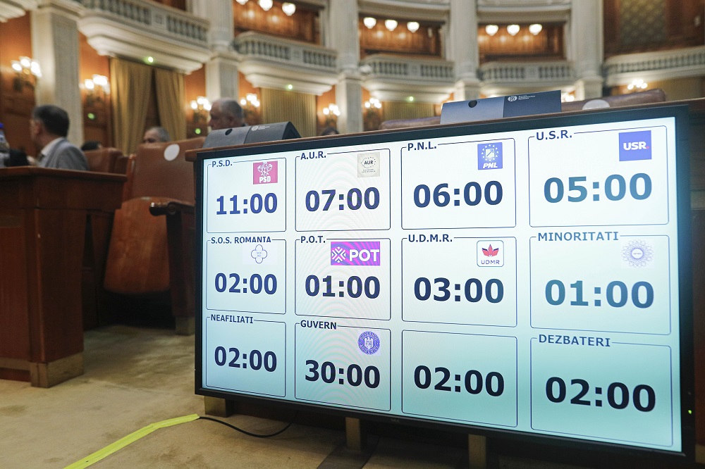 Şedinţă comună a Senatului şi Camerei Deputaţilor în care se prezintă moțiune de cenzură intitulată „Au ruinat ţara şi acum îi obligă pe români să achite nota de plată - afară cu Guvernul ipocrit”, depusă de parlamentarii AUR, S.O.S. România, POT şi neafiliaţi, după asumarea răspunderii Guvernului, 10 iulie 2025 | Foto: Inquam Photos / Mălina Norocea