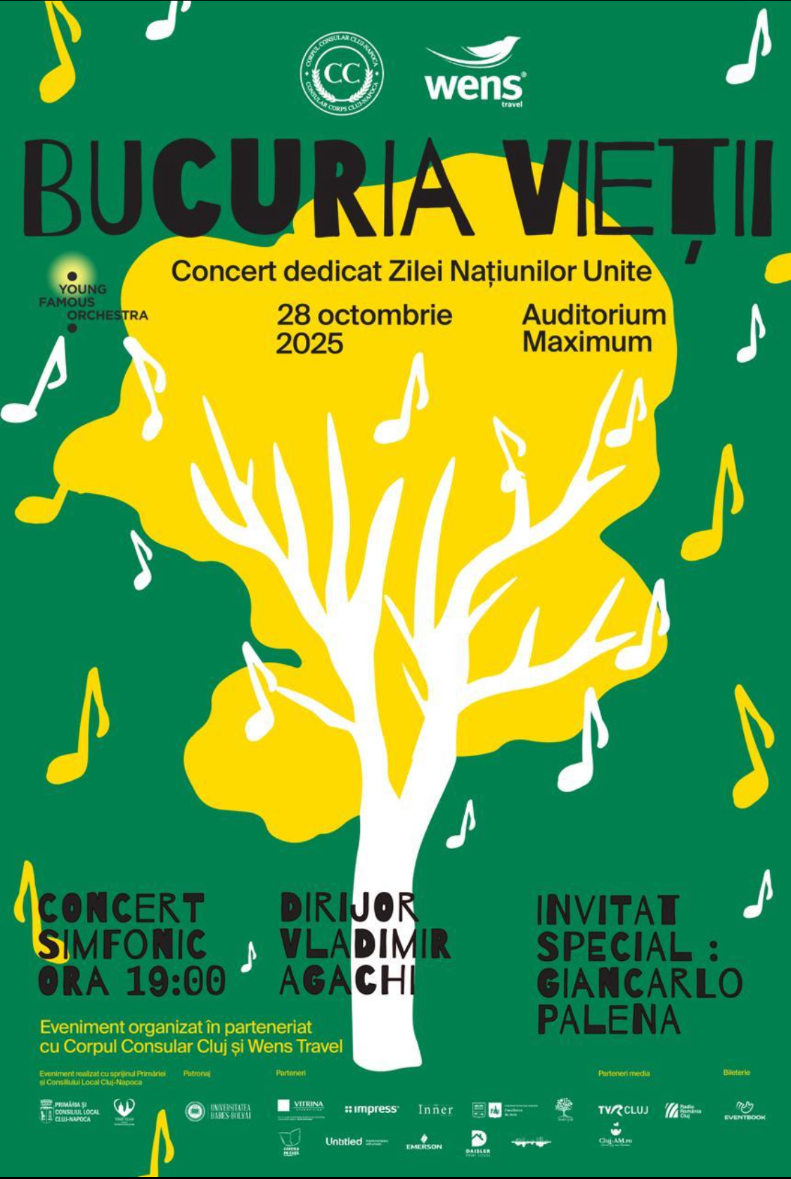 Cu ocazia Zilei Organizației Națiunilor Unite, Corpul Consular Cluj-Napoca organizează marți, 28 octombrie 2025, de la ora 19:00, la Auditorium Maximum, concertul extraordinar „Bucuria Vieții”.