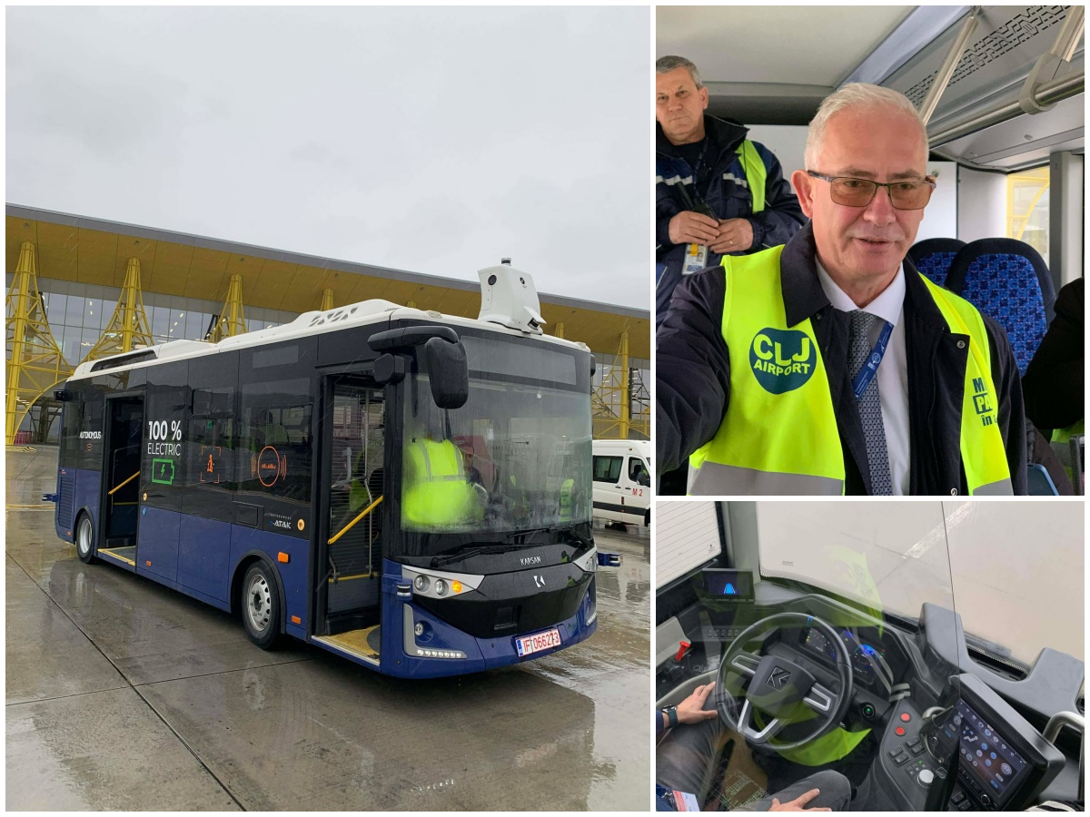 Un autobuz autonom și 100% electric a fost testat pe pista Aeroportului Internațional „Avram Iancu” Cluj | Foto: Sergiu Tămaș, monitorulcj.ro