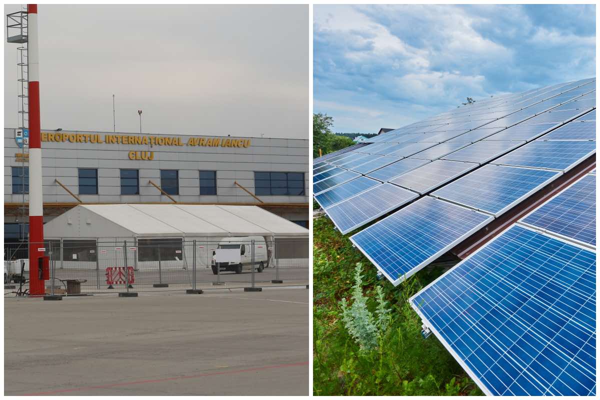Aeroportul Internațional Cluj va avea un parc fotovoltaic cu mii de panouri solare | Foto: Colaj monitorulcj.ro / freepik.com