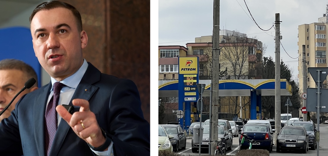 Ministrul Energiei, Bogdan Ivan (stânga) / Benzinărie Petrom în Cluj-Napoca (dreapta) | Foto: DepositPhotos.com / Sergiu Tămaș, monitorulcj.ro