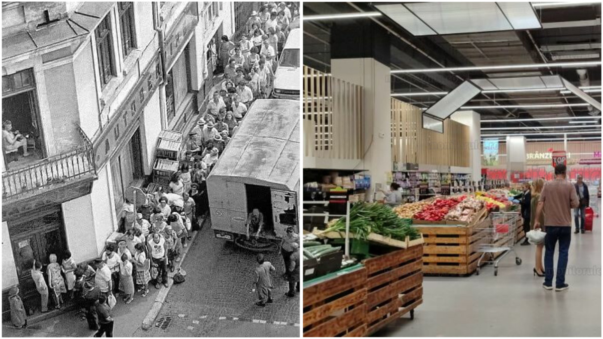 De la cozi interminabile la rafturi pline. În anii ’80, românii stăteau ore întregi la rând pentru alimente de bază, în timp ce astăzi supermarketurile sunt pline de produse – însă scumpirile și măsurile de austeritate readuc în discuție vechea politică a „strânsului curelei”.