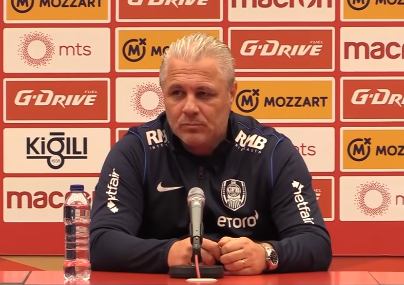 Marius Șumudică în cadrul unei conferințe de presă/ Foto: captură ecran YouTube - CFR 1907 Official