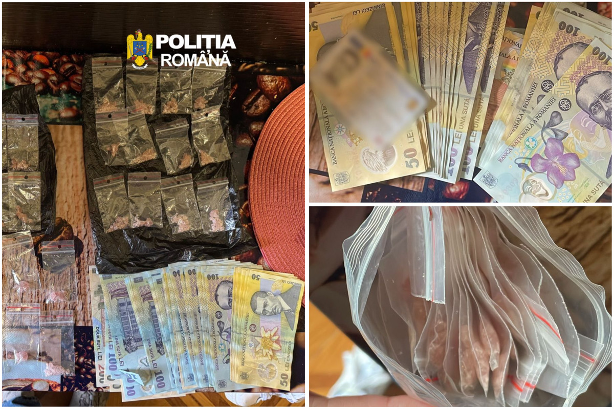 Rețea de trafic de droguri destructurată la Cluj: două persoane din aceeași familie, reținute de DIICOT după percheziții în urma cărora au fost descoperite zeci de doze de „cristal” și bani cash. | Foto: IPJ Cluj