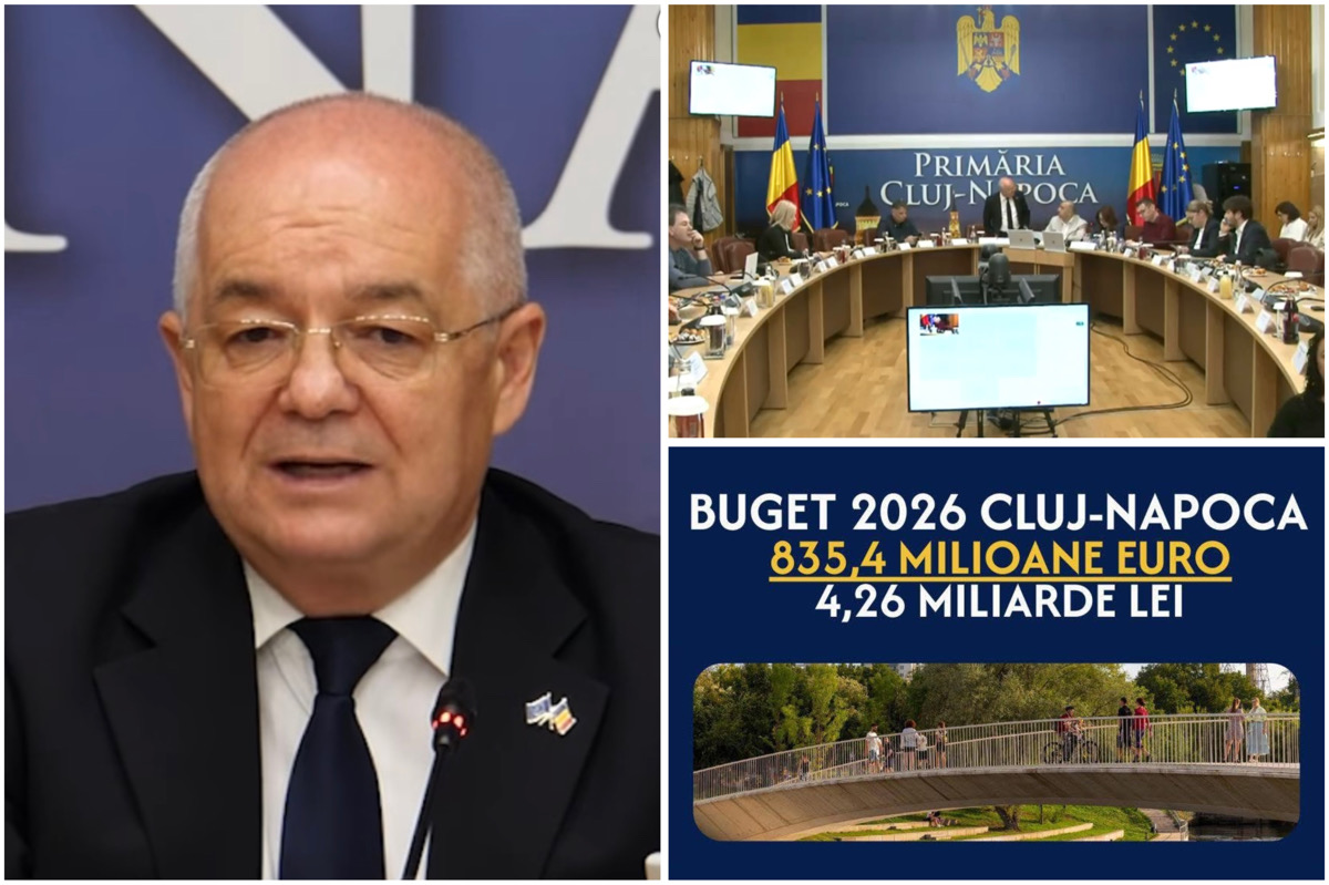 Primarul Emil Boc a prezentat proiectul bugetului municipiului Cluj-Napoca pentru anul 2026, estimat la 4,26 miliarde de lei. | Foto: Facebook Emil Boc, colaj monitorulcj.ro