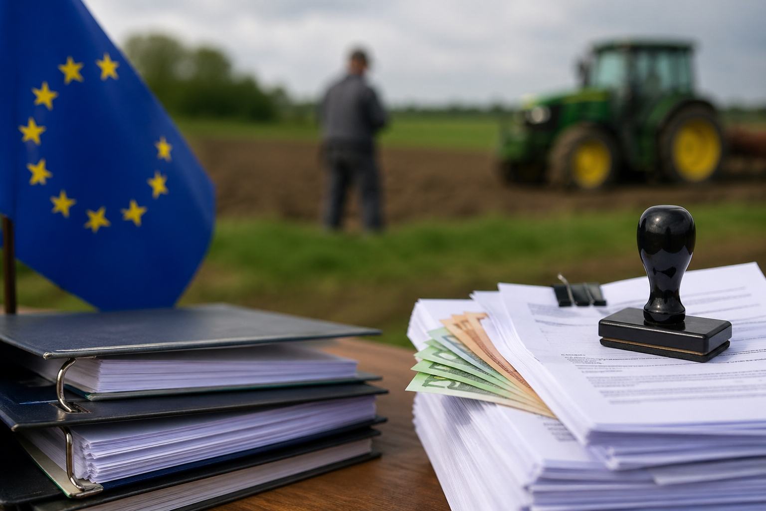 Patru fermieri din județul Cluj au fost trimiși în judecată de Parchetul European, fiind acuzați că au încercat să obțină ilegal fonduri europene destinate tinerilor fermieri. | Imagine generată cu ajutorul AI