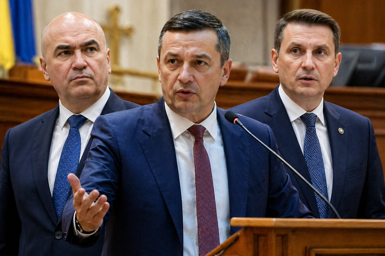 Președintele PSD, Sorin Grindeanu, a declarat marți că nu își va da demisia din funcția de președinte al Camerei Deputaților decât în momentul în care și alți lideri din vârful statului vor face același pas. | Imagine generat[ cu ajutorul Ai