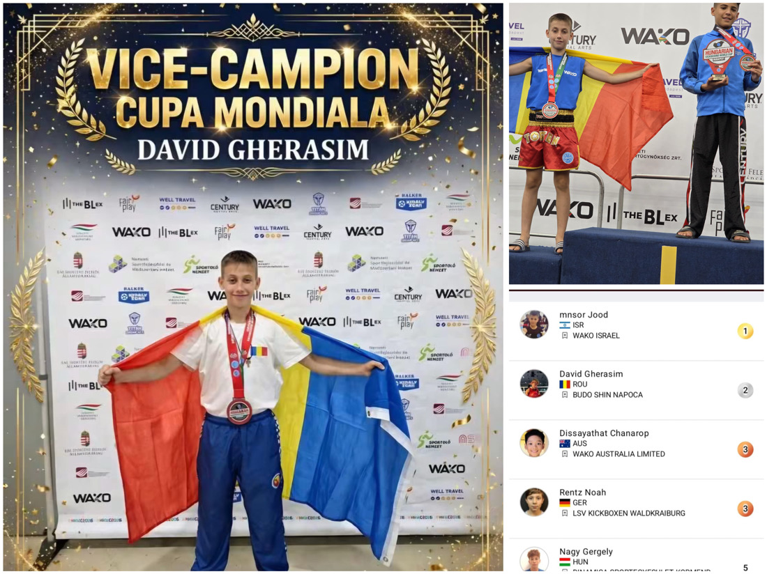 Argint pentru Cluj la Cupa Mondială de kickboxing WAKO! David Gherasim, pe podium la Budapesta.