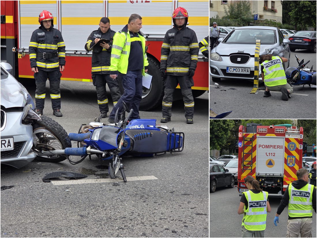 Un motociclist a fost rănit duminică, 13 septembrie, în urma unui accident rutier produs pe strada Fântânele 63-65 din Cluj-Napoca. | Foto: cititor monitorulcj.ro