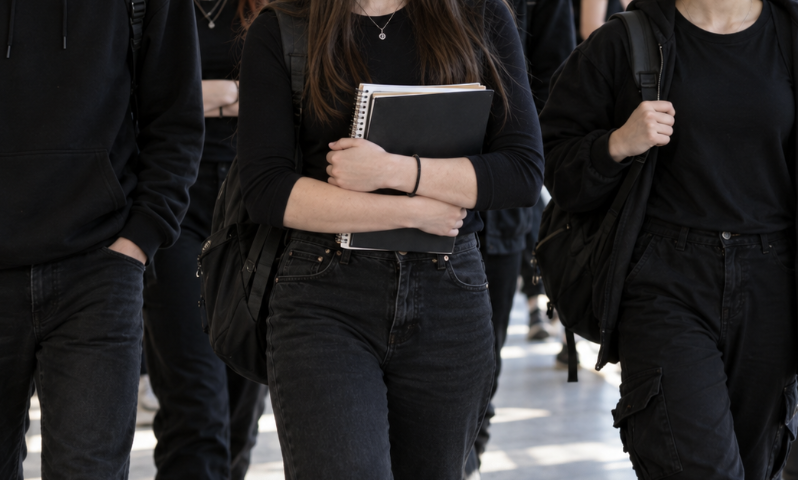 Consiliul Național al Elevilor le cere elevilor din întreaga țară să poarte haine negre la școală luni, 28 septembrie, pentru a protesta față de propunerea privind uniformele obligatorii. | Imagine generată cu ajutorul AI