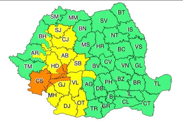 Avertizare cod galben de intensificări ale vântului, vijelii și ploi pentru județul Cluj/Foto: Administrația Națională de Meteorologie