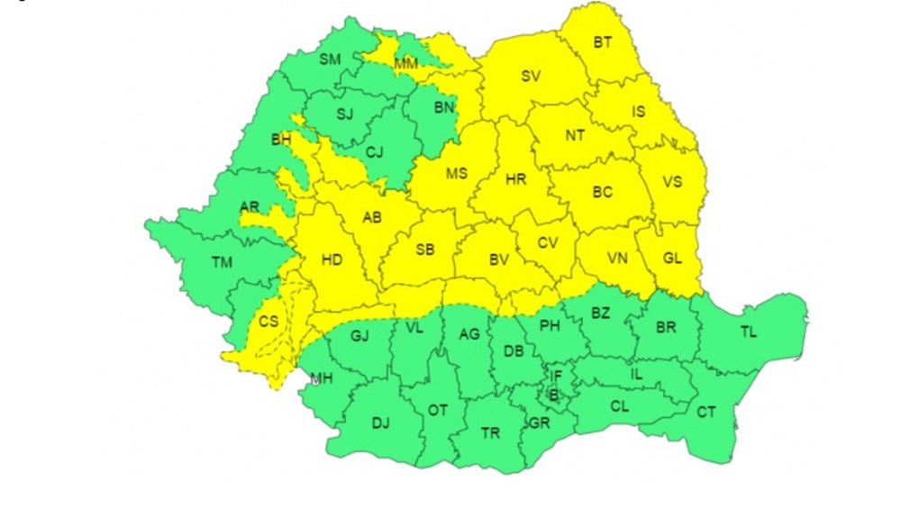 România va fi lovită de viscol și ninsori în următoarele zile, cu rafale de vânt de până la 90 km/h în zonele montane, precipitații mixte în toată țara și depuneri de zăpadă de până la 20 de centimetri la munte. Foto: Captură ANM 