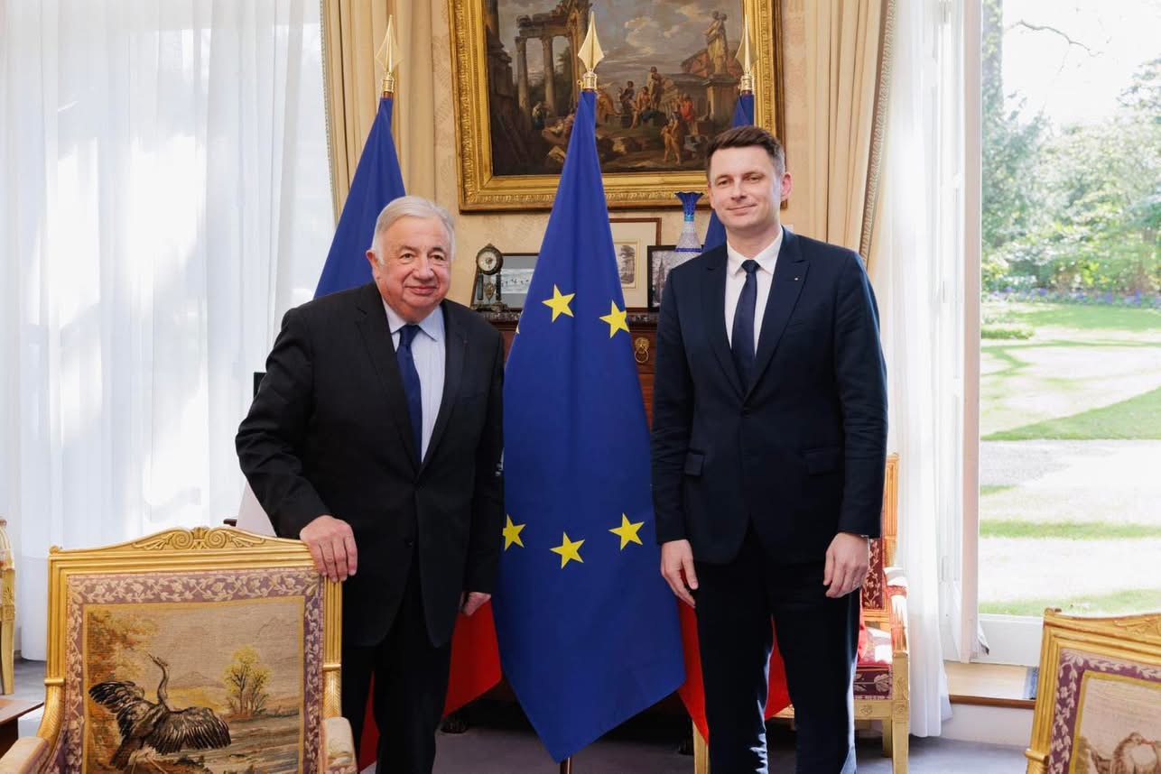 Gérard Larcher, președinte al Senatului Republicii Franceze, și președintele interimar al Senatului, Mircea Abrudean,  s-au întâlnit la Paris cu , 31 martie 2025. Credit: Senat (c) PL