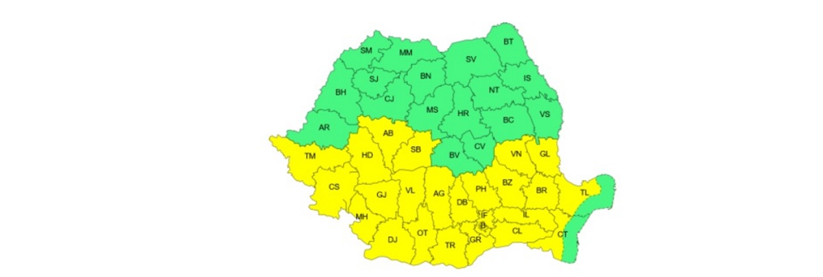 Valul major de căldură al verii afectează România cu două coduri galbene consecutive. Foto: Captură ANM