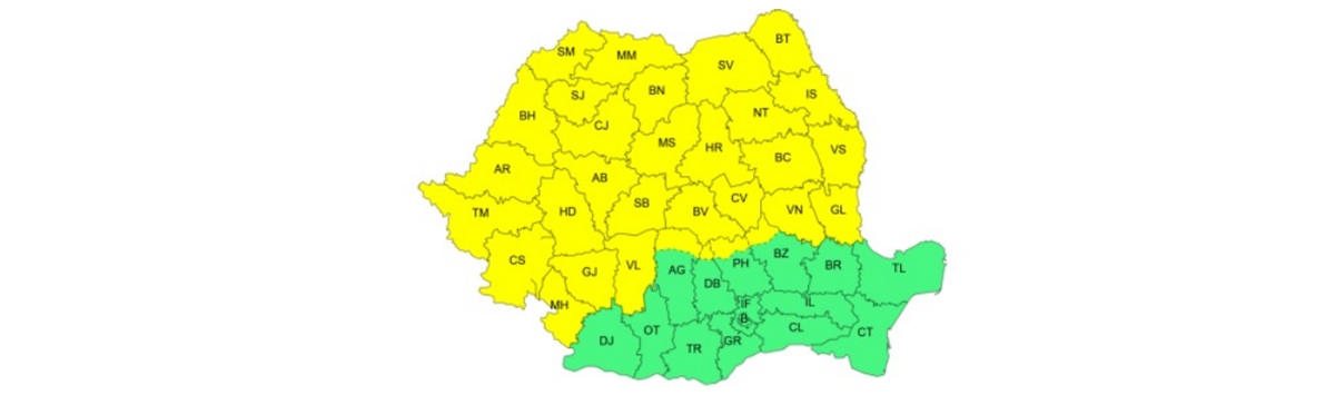 Meteorologii au emis alerte de caniculă cu temperaturi de 39°C în sud și furtuni violente cu ploi torențiale în nordul țării pentru 27-28 iunie. Foto: captură ANM