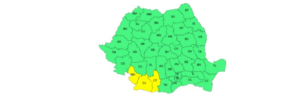 Meteorologii au emis alerte Cod galben de vânt pentru estul țării și Cod galben de caniculă pentru sud-vestul României. Foto: captură ANM