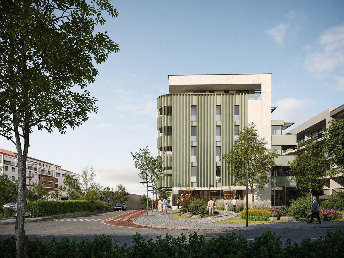 La parterul blocului aflat la vecinătatea Căii Turzii ansamblul propune și spații comerciale și de birouri. Foto: randare proiect